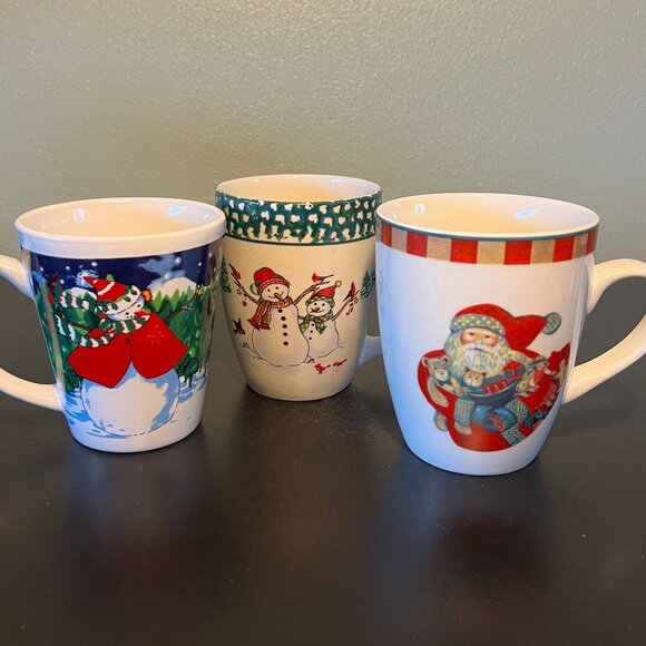 Lot of 3 Vintage Snowmen & Santa Claus Christmas Winter Holiday Ceramic Mugs - Picture 13 of 14